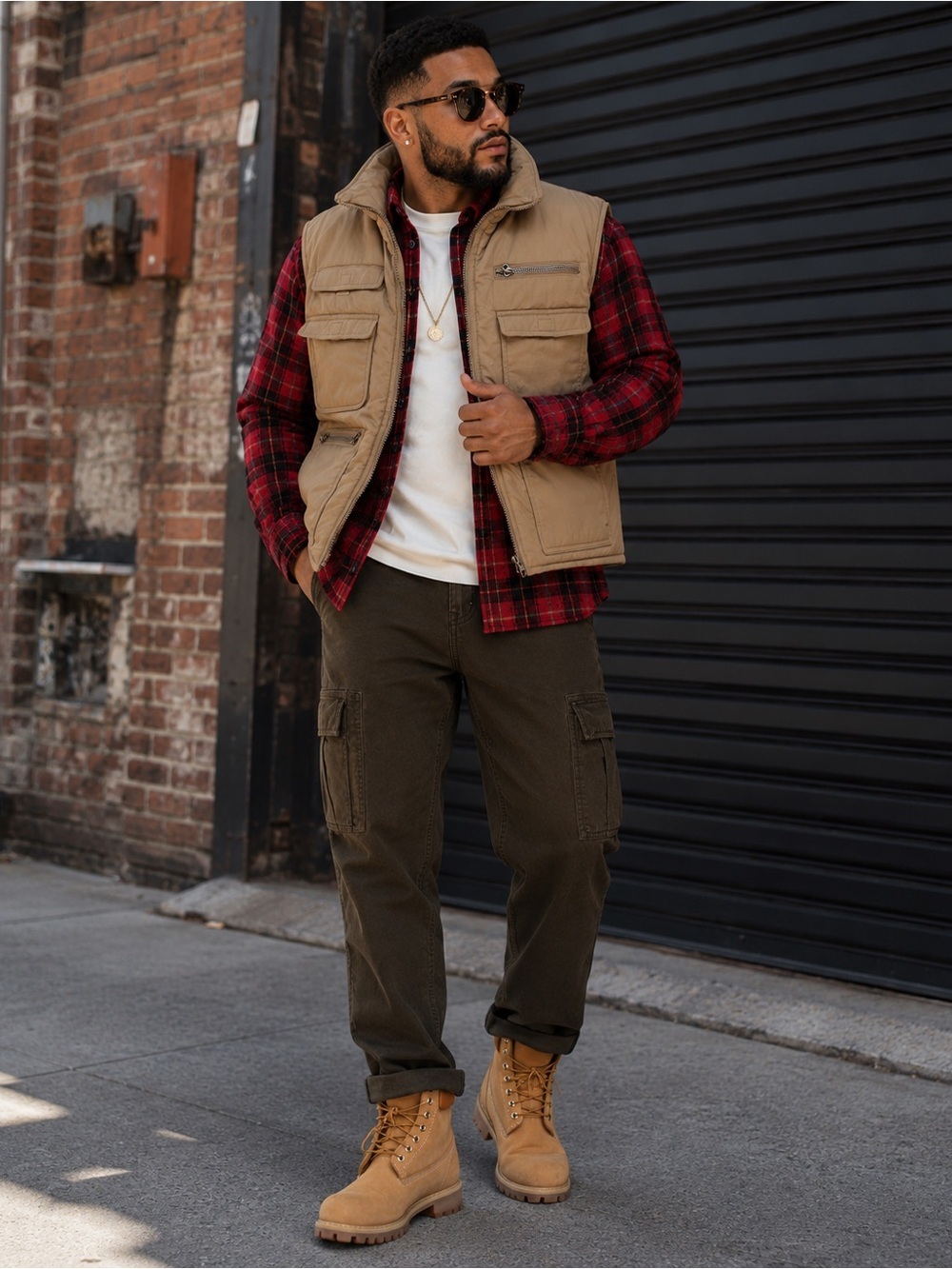 Rep’age men's tan utility vest buffalo lining fisherman outdoors warm vintage